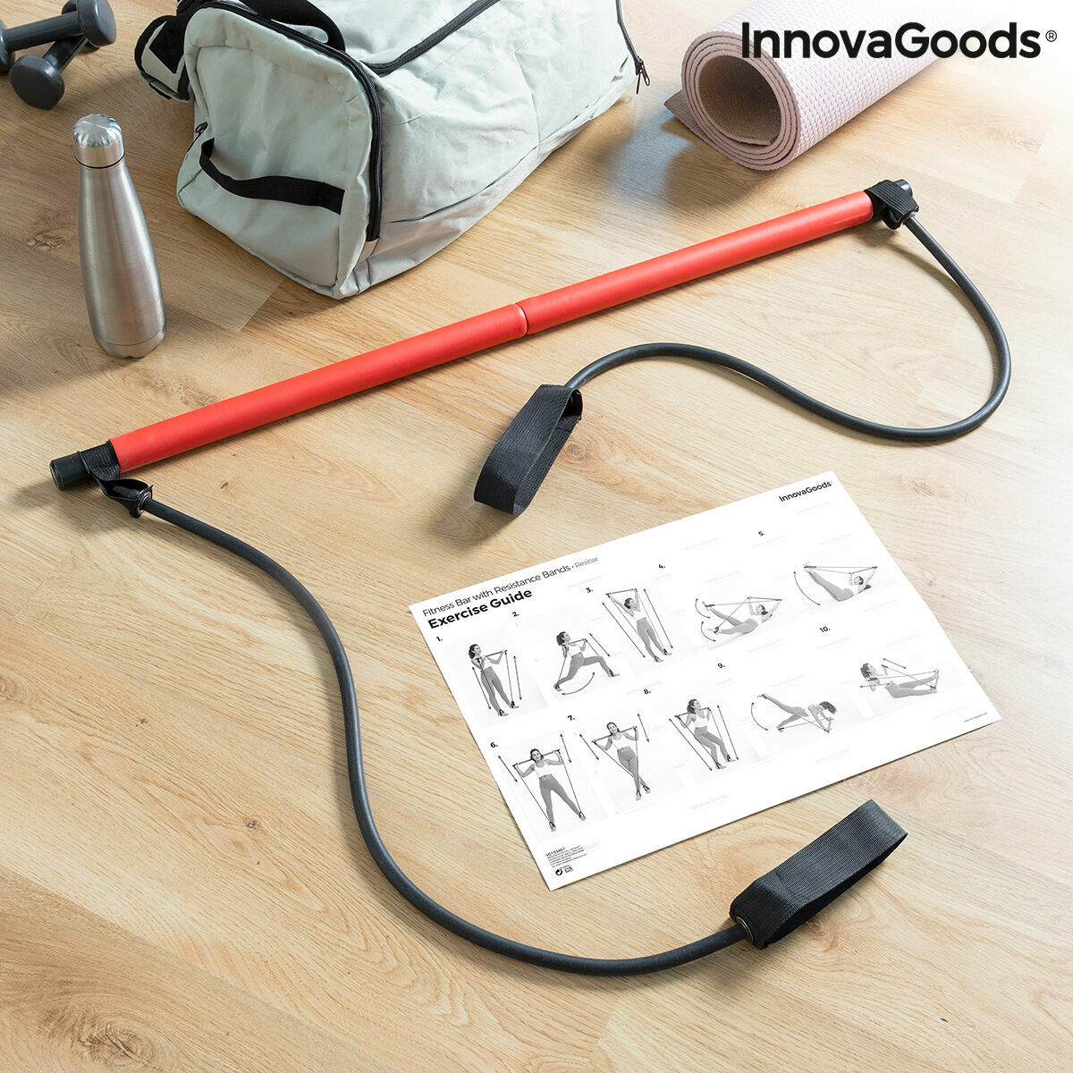 Innovagoods Barre De Fitness Avec Élastiques Et Guide D'exercice Innovagoods (Reconditionné A)