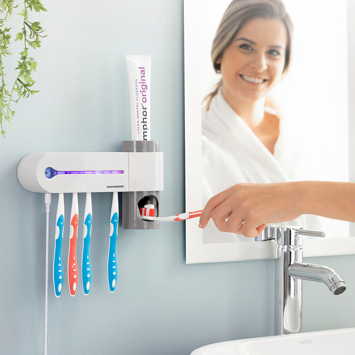 Innovagoods Stérilisateur Brosse À Dents Uv Avec Support Et Distributeur De Dentifrice Smiluv Innovagoods