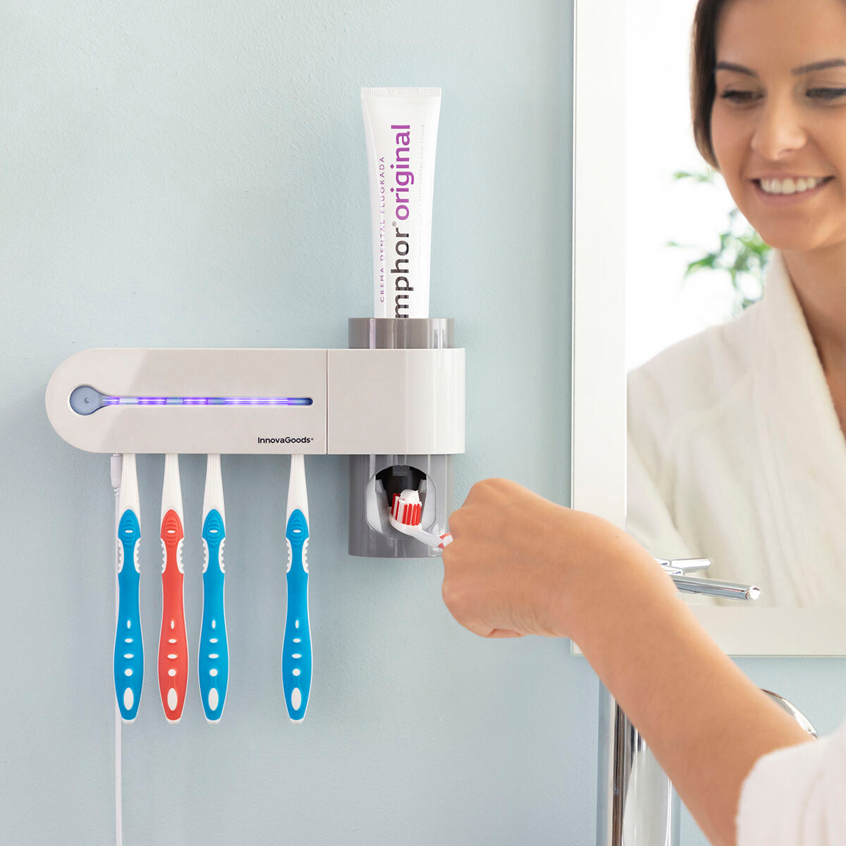 Innovagoods Stérilisateur Brosse À Dents Uv Avec Support Et Distributeur De Dentifrice Smiluv Innovagoods