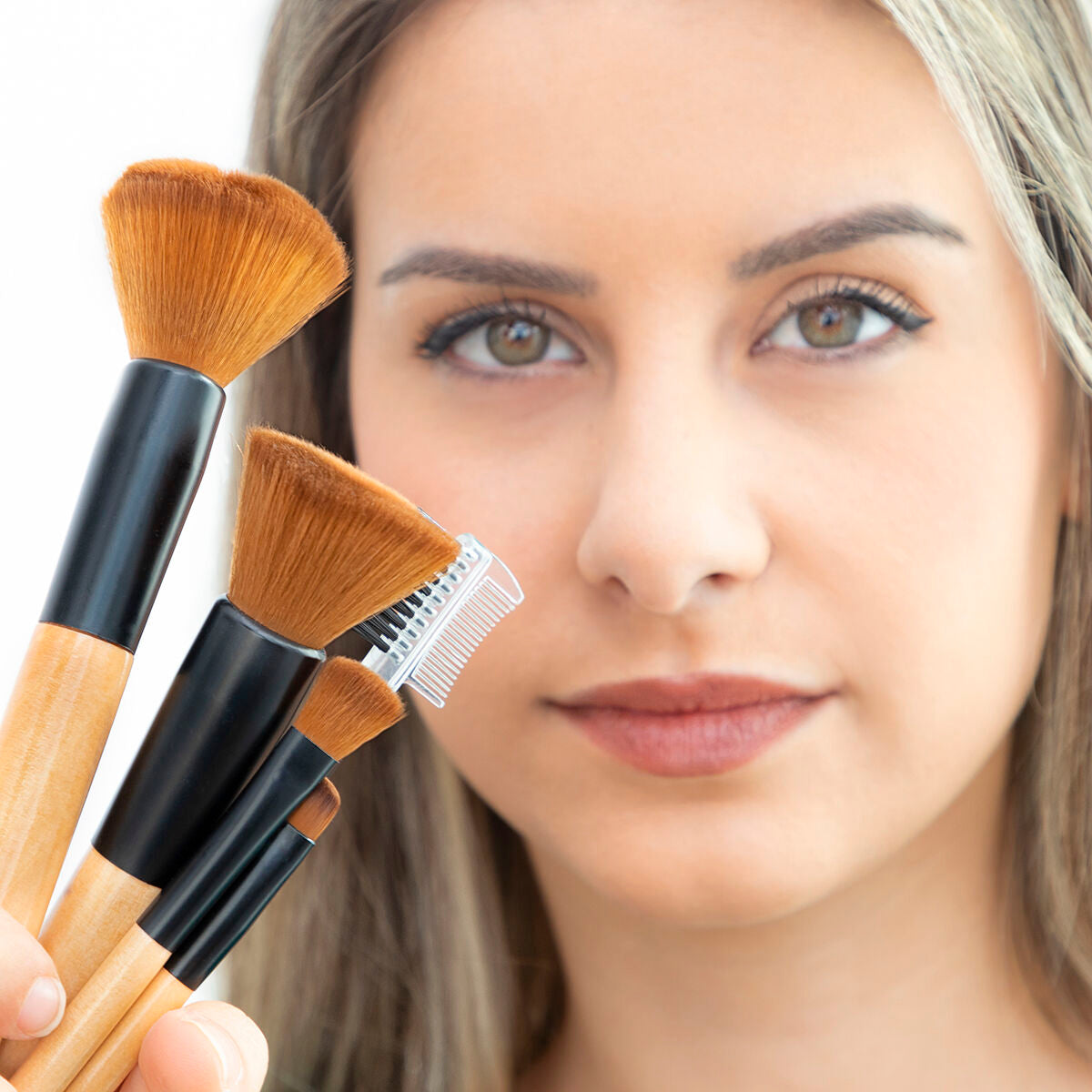 Innovagoods Ensemble De Pinceaux De Maquillage En Bois Avec Trousse Miset Innovagoods 5 Unités