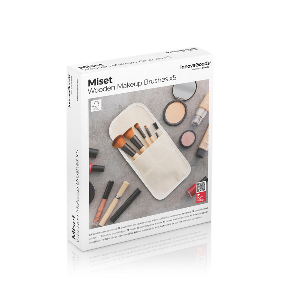 Innovagoods Ensemble De Pinceaux De Maquillage En Bois Avec Trousse Miset Innovagoods 5 Unités