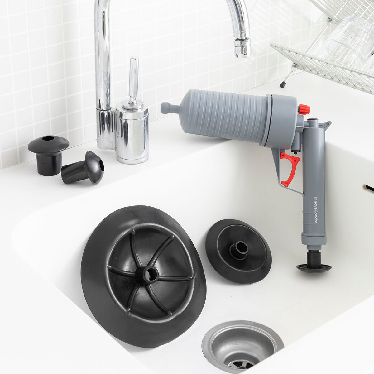 Innovagoods Pistolet Déboucheur À Air Comprimé Universel Avec Adaptateurs Klingun Innovagoods