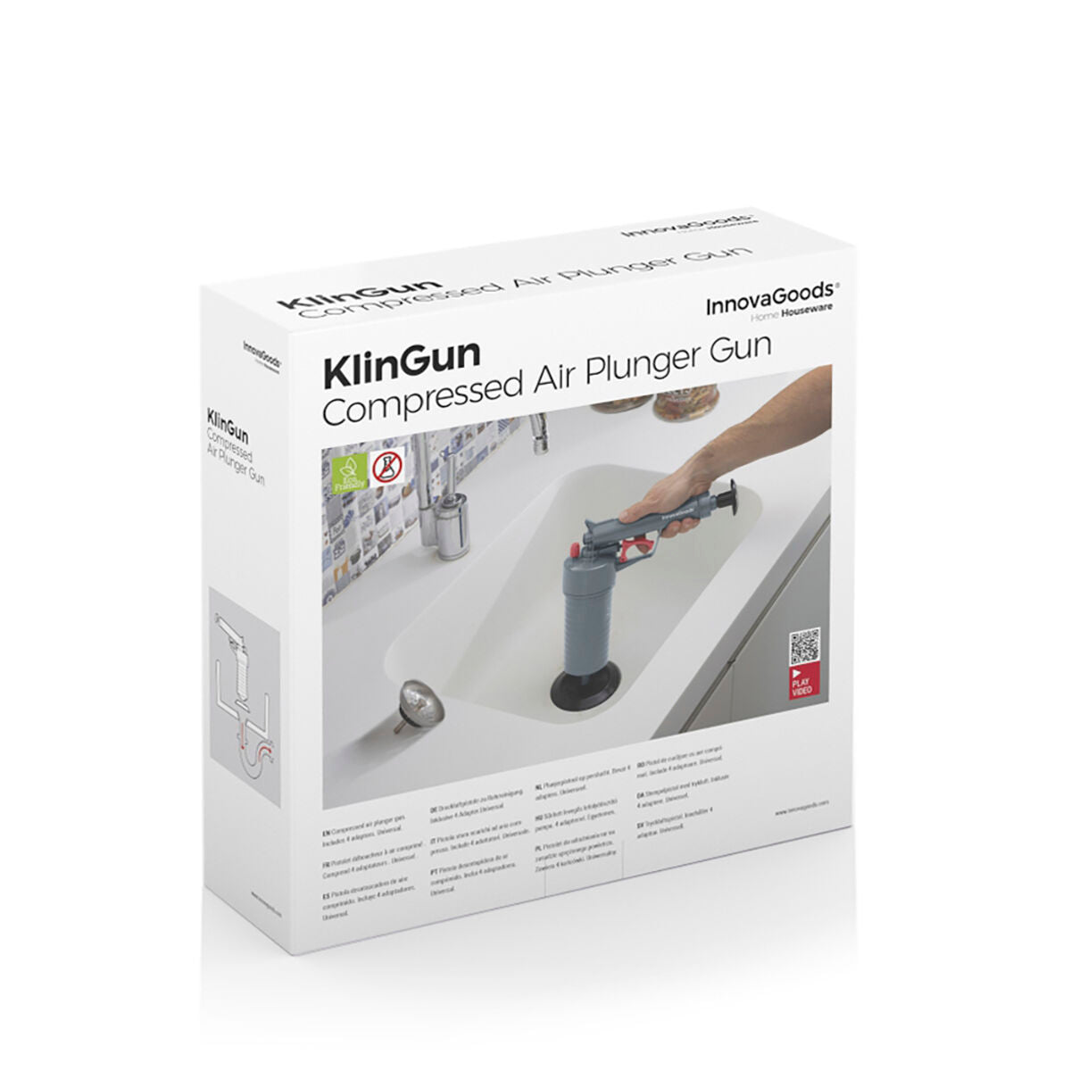 Innovagoods Pistolet Déboucheur À Air Comprimé Universel Avec Adaptateurs Klingun Innovagoods