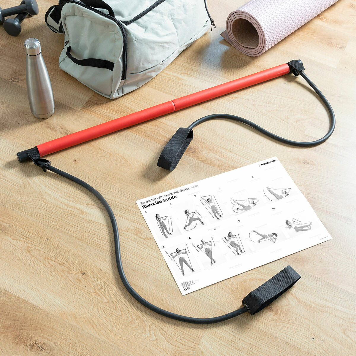 Innovagoods Barre De Fitness Avec Élastiques Et Guide D'exercice Innovagoods (Reconditionné A)