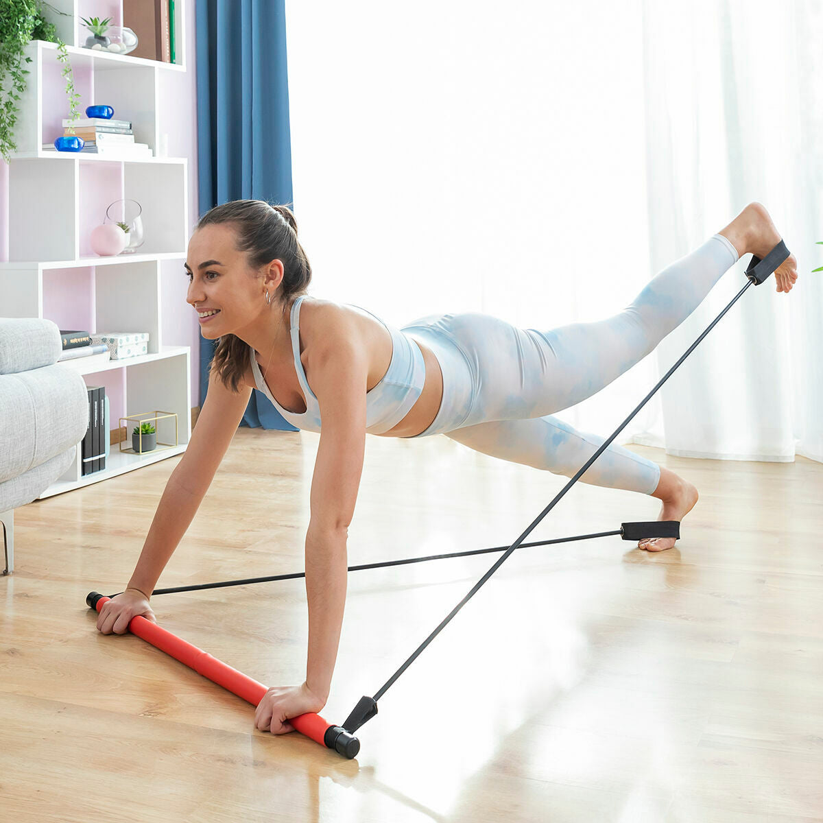 Innovagoods Barre De Fitness Avec Élastiques Et Guide D'exercice Innovagoods (Reconditionné A)