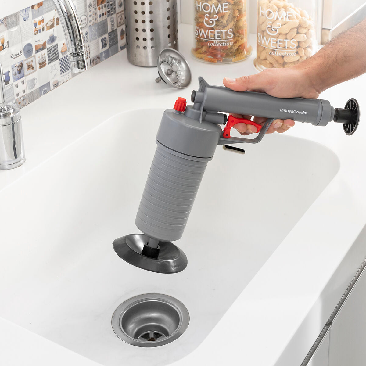 Innovagoods Pistolet Déboucheur À Air Comprimé Universel Avec Adaptateurs Klingun Innovagoods