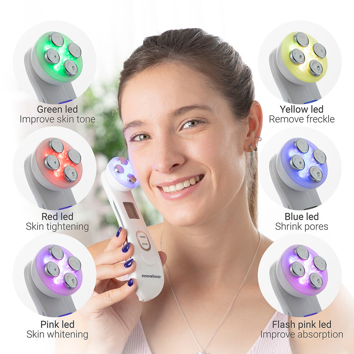 Innovagoods Masseur Facial Avec Radiofréquence, Photothérapie Et Électrostimulation Wace Innovagoods